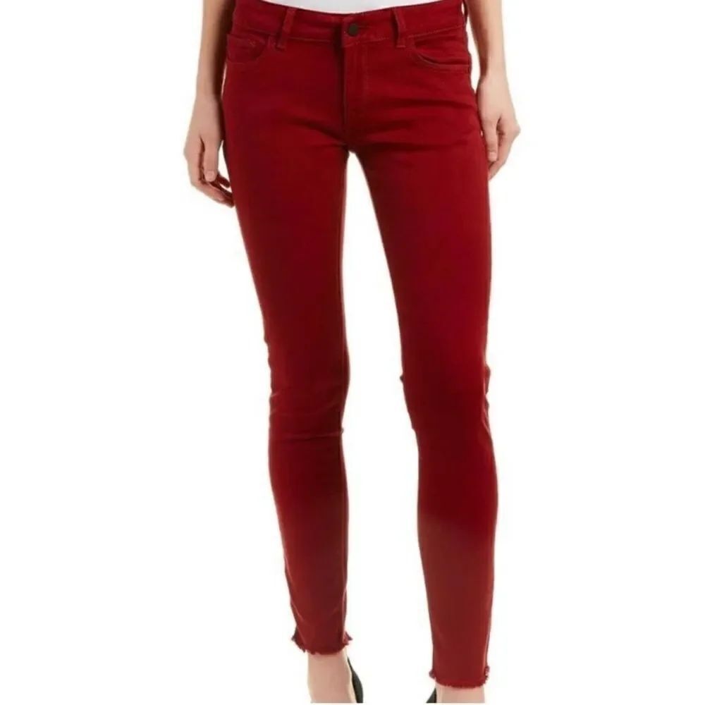 DL1961 Emma Power Leggings Smart Denim Rhubard Red Five Pocket Raw Hem Size 28